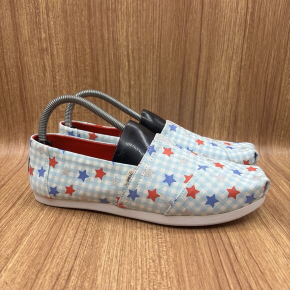 Shoes - TOMS Blue & Red Gingham‎ Glow In The Dark Star Print Alpargata Shoes Size 9.5
